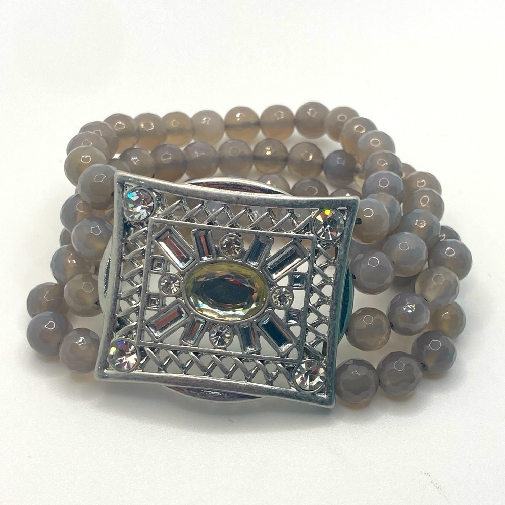 Lia Sophia Kiam Collection Secret Window  Genuine Gray Agate Stretch Bracelet OS